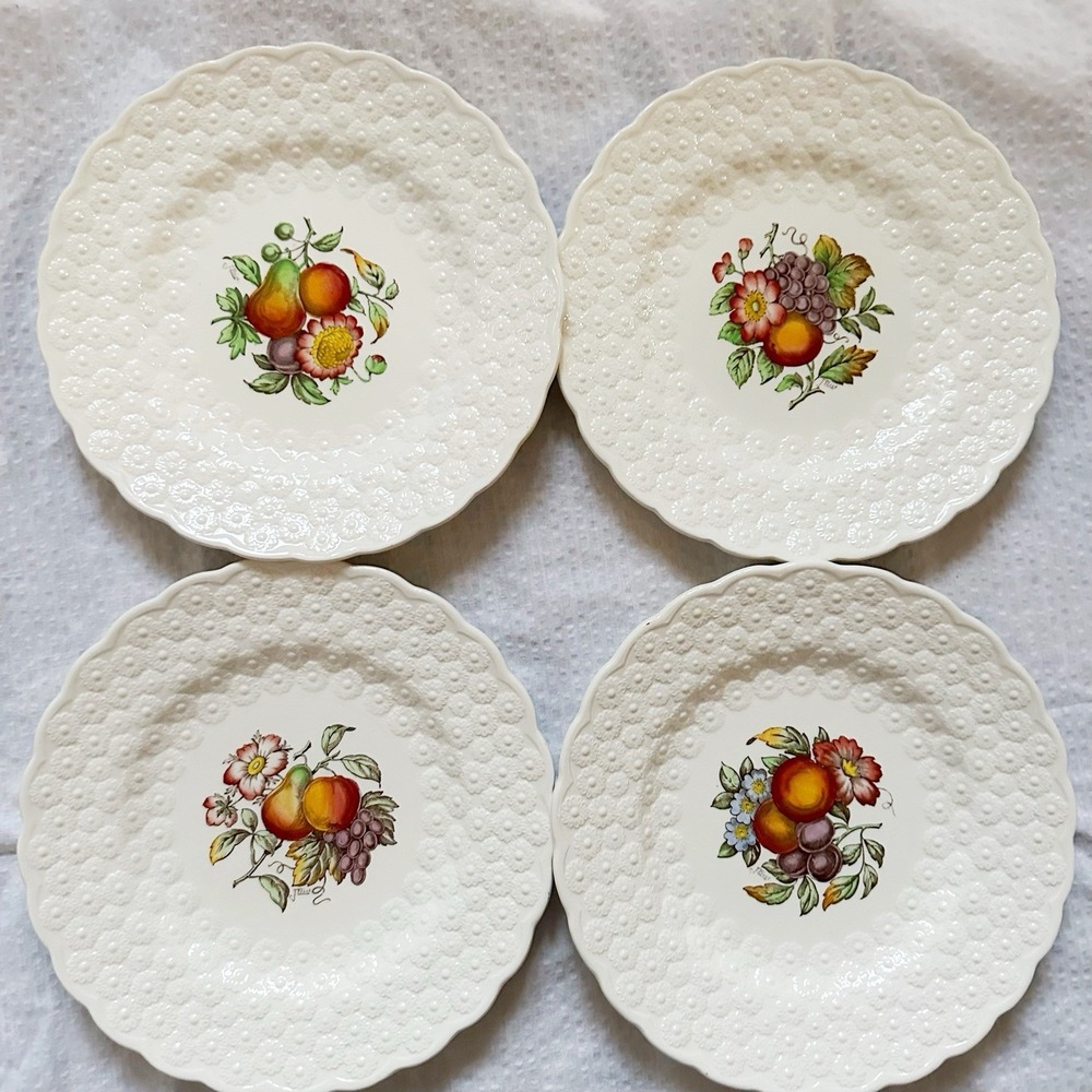 4 Copeland Spode Alden J Price Embossed‎ Daisy Border Fruit Flower #4-7 Plates